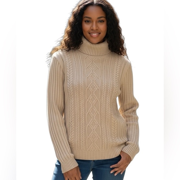 ASOS Cable Knit Turtleneck Cardigan Medium Tan Chunky Minimalist Cottage… - Picture 1 of 12